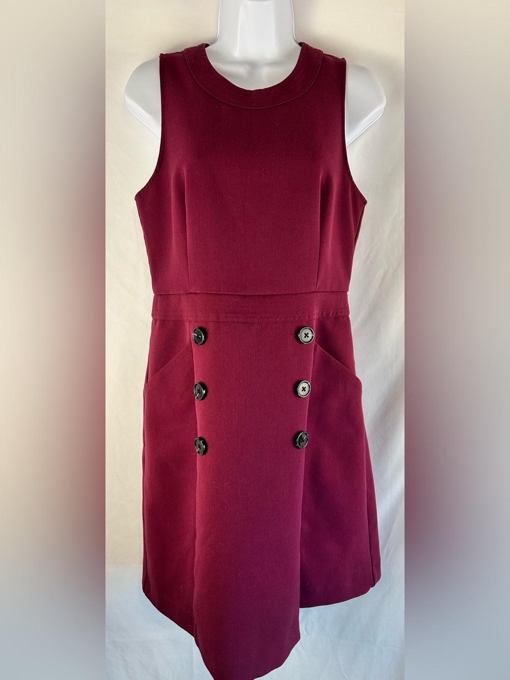 Banana Republic Burgundy Sleeveless Button Pocket Dress Petite 6